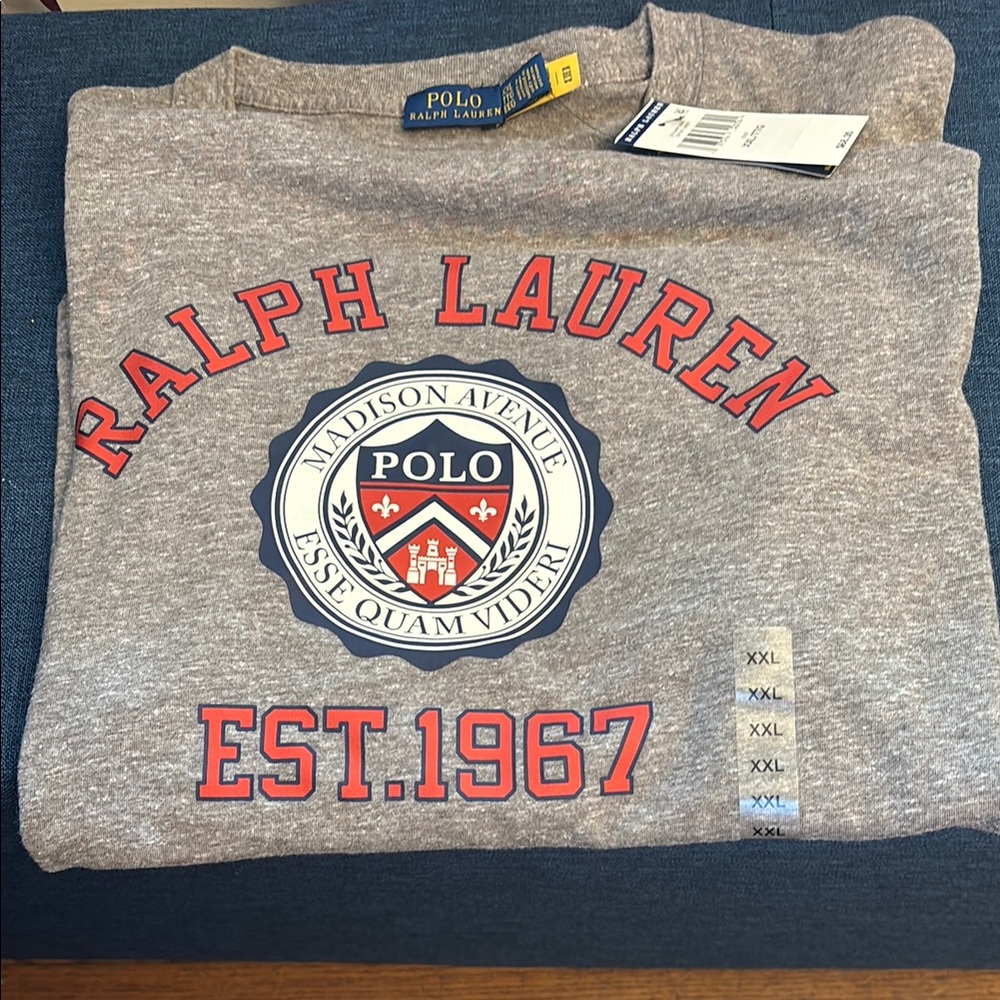 Ralph Lauren Heather Gray T-Shirt with Red Logo